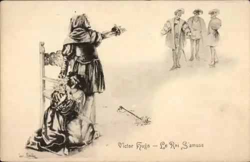 Künstler Litho Theaterszene, Theaterstück von Victor Hugo Der König amüsiert sich