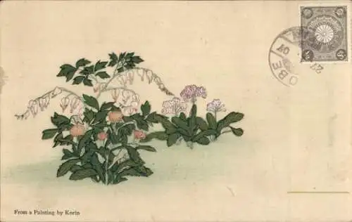 Künstler Ak Korin, Japan, Blühende Blumen