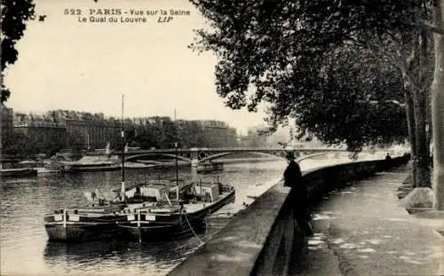 Ak Paris I, Quai du Louvre, Seine