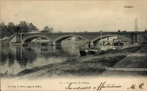 Ak Lagny Seine et Marne, Pont de Pierre