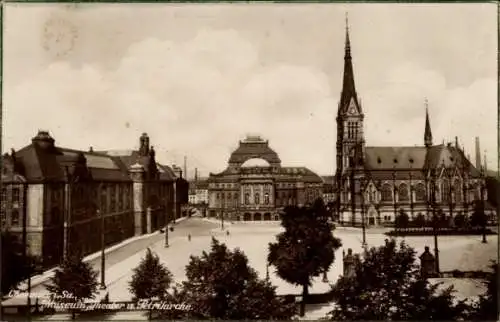 Ak Chemnitz in Sachsen, Museum, Theater, Petrikirche