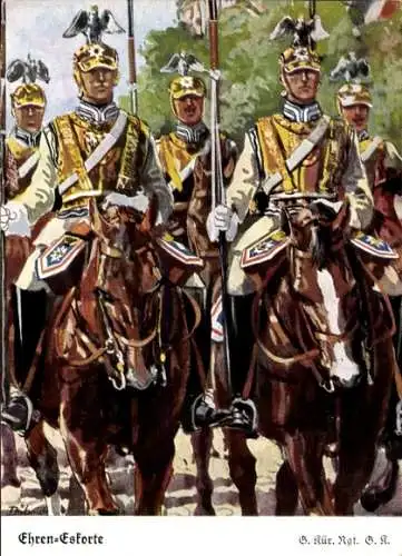 Künstler Ak Döbrich-Steglitz, Ehren-Eskorte, Kürassiere-Regiment