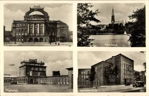 Ak Chemnitz Sachsen, Opernhaus, Flughafen, Industrieschule, Schlossteich, Kirche