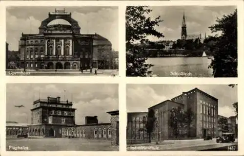 Ak Chemnitz Sachsen, Opernhaus, Flughafen, Industrieschule, Schlossteich, Kirche