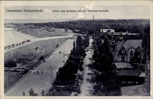 Ak Świnoujście Swinemünde Pommern, Blick vom Kurhaus auf Strandpromenade