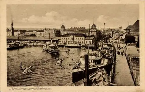 Ak Konstanz am Bodensee, Teilansicht, Hafen, Dampfer