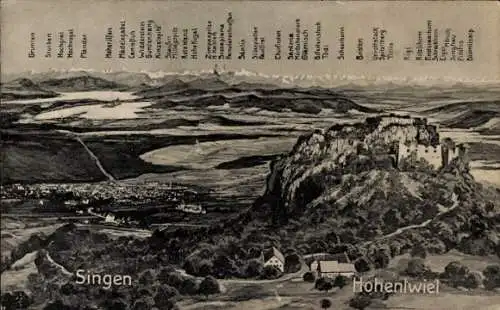 Ak Singen Hohentwiel Baden Württemberg, Hohentwiel, Panorama, Gebirgsketten