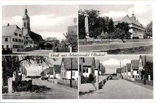 Ak Schutterwald in Baden, Teilansichten, Straßenpartie, Siedlung, Kirche, Denkmal