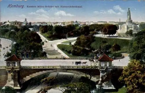 Ak Hamburg Mitte St. Pauli, Kersten Miles Brücke, Bismarckdenkmal