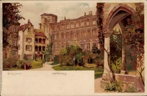 Künstler Litho Münch, C., Heidelberg am Neckar, Schlosshof