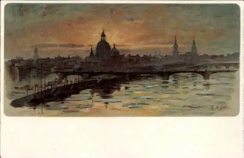 Künstler Litho Dresden Altstadt, Teilansicht, Dämmerung