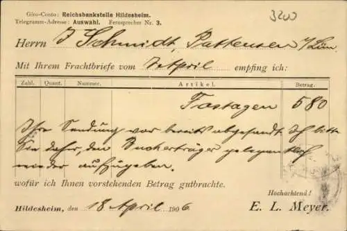 Ak Hildesheim in Niedersachsen, Geschäftskorrespondenz E. L. Meyer