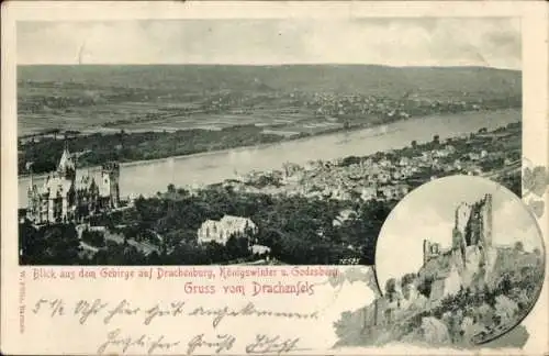 Ak Königswinter am Rhein, Drachenfels, Drachenburg, Panorama, Godesberg