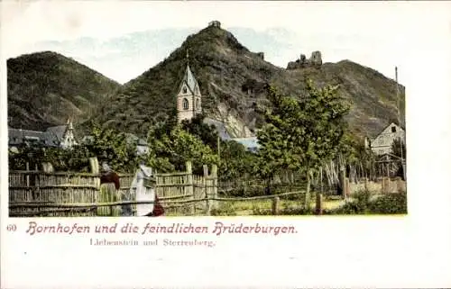 Ak Bornhofen am Rhein, Die feindlichen Brüder, Burg Sternberg, Sterrenberg, Liebenstein