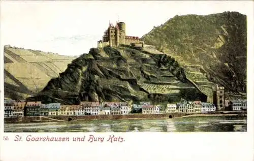 Ak St. Goarshausen am Rhein, Burg Katz, Gesamtansicht