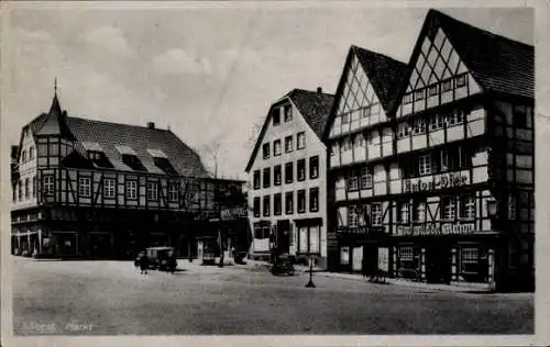 Ak Soest in Westfalen, Alte Häuser am Markt, Zum wilden Mann, A. Raabe, Fachwerk