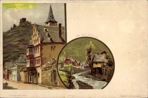 Künstler Litho Biese, C., Lorch im Rheingau Hessen, An der Wisper, Straßenpartie