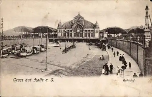 Ak Halle an der Saale, Bahnhof, Straßenbahn