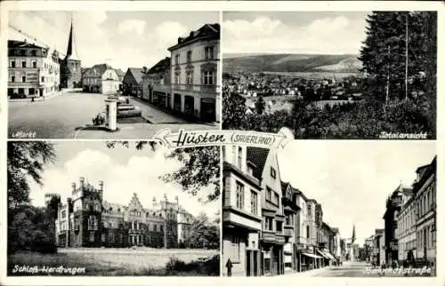 Ak Hüsten Arnsberg im Sauerland, Markt, Totalansicht, Schloss Herdringen, Bahnhofstraße