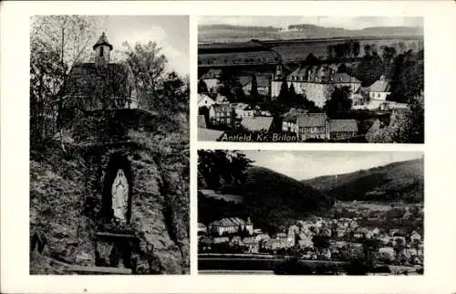 Ak Antfeld Olsberg im Sauerland, Gesamtansicht, Statue