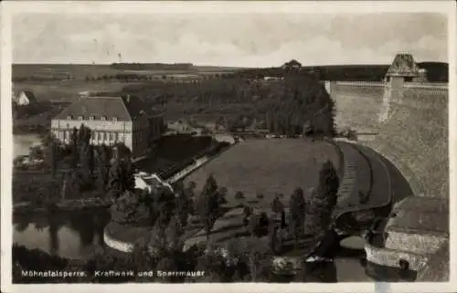 Ak Möhnesee in Westfalen, Möhnetalsperre, Kraftwerk, Sperrmauer