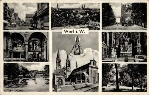 Ak Werl in Westfalen, Wallfahrtskirche Hochaltar, Fabrik, Gesamtansicht, Kurgarten