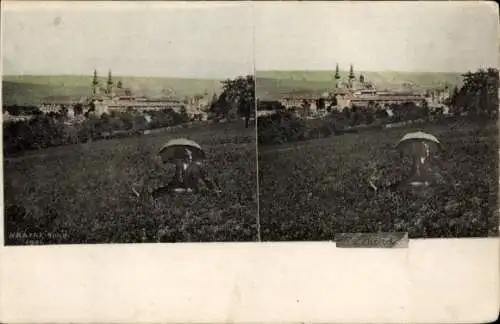 Stereo Kolín Köln an der Elbe Mittelböhmen, Blick vom Feld zum Ort