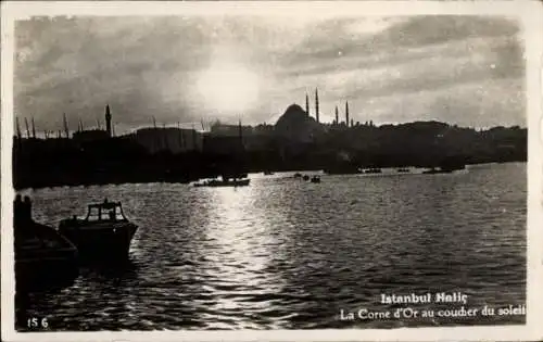 Ak Istanbul Konstantinopel Türkei, Das Goldene Horn bei Sonnenuntergang