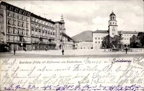 Ak Salzburg in Österreich, Residenzplatz, Hofbrunnen, Glockenturm