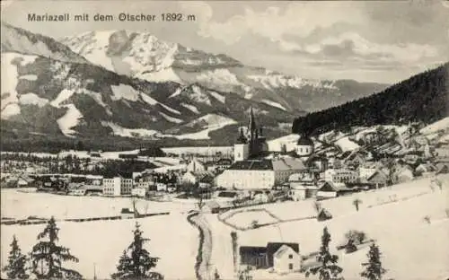 Ak Mariazell Steiermark, Gesamtansicht, Otscher, Winter