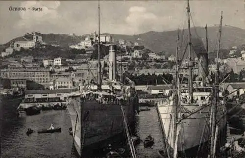 Ak Genova Genua Liguria, Hafen, Dampfer