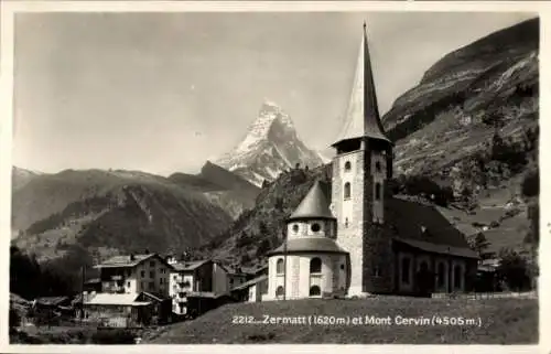 Ak Zermatt Kanton Wallis Schweiz, Kirche, Mont Cervin