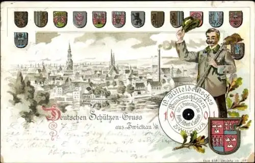 Litho Zwickau in Sachsen, 19. Mitteldeutsches Bundesschießen 1901, Wappen