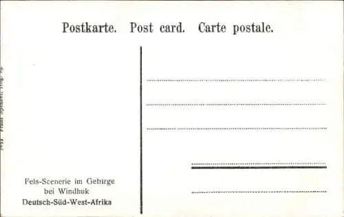 Ak Windhuk Windhoek Namibia, Deutsch Südwestafrika, Felsszenerie im Gebirge, Spaziergänger