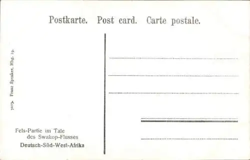 Ak Namibia, Deutsch Südwestafrika, Felspartie im Tale des Swakopflusses