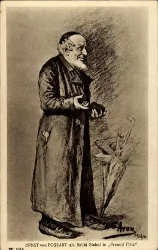 Künstler Ak Aron, Toni, Schauspieler Ernst von Possart, Portrait als Rabbi Sichel in Freund Fritz