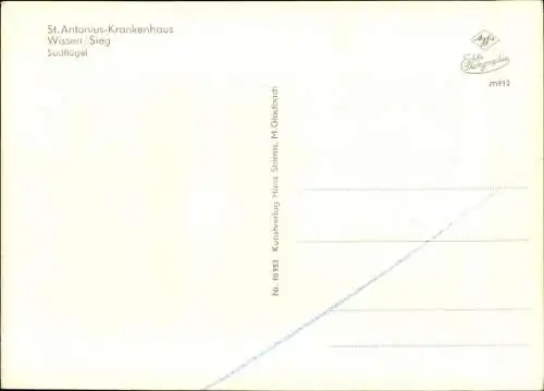 Ak Wissen an der Sieg Westerwald, St. Antonius Krankenhaus, Südflügel
