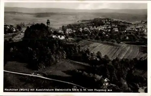 Ak Neuhütten Wüstenrot in Württemberg, Fliegeraufnahme, Aussichtsturm Steinknickle