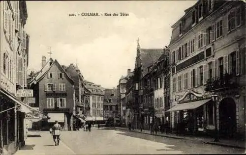 Ak Colmar Kolmar Elsass Haut Rhin, Rue des Tetes