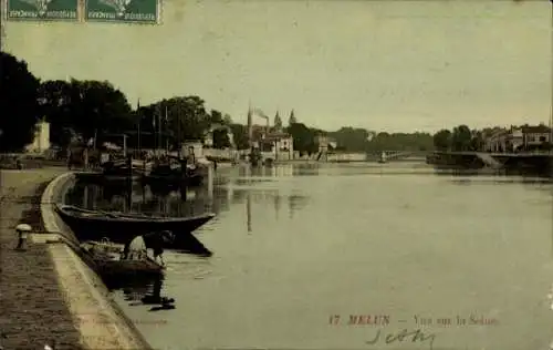 Ak Melun Seine et Marne, Vue sur la Seine