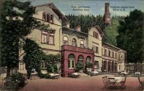 Ak Rochlitz an der Mulde, Rochlitzer Berg, Friedrich August Turm, Hotel Pension