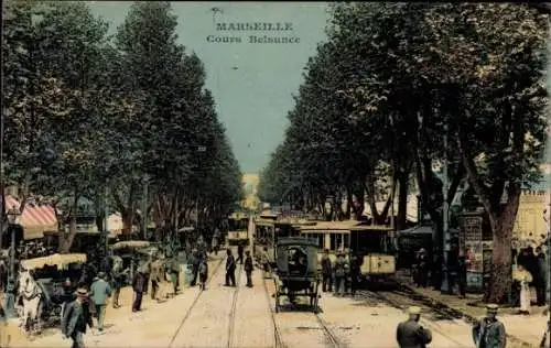 Ak Marseille Bouches du Rhône, Cours Belsunce, Straßenbahn