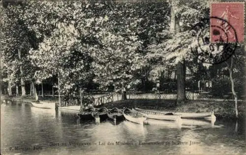 Ak Paris XII Bois de Vincennes, Lac de Minimers, Embarcadere de la Porte Jaune