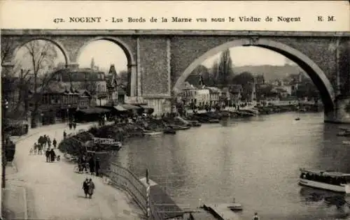 Ak Nogent sur Marne Val de Marne, Les Bords de la Marne vus sous le Viaduc