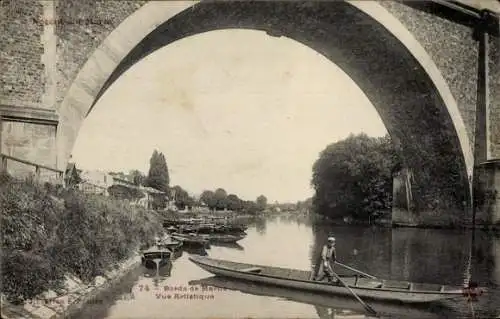 Ak Nogent sur Marne Val de Marne, Viaduktbogen, Vue Artistique, Ruderboot