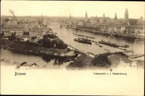 Ak Hansestadt Bremen, Gesamtansicht, Blick von der Wasserleitung