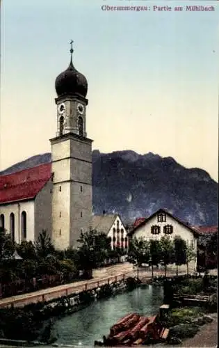 Ak Oberammergau in Oberbayern, Kirche, Mühlbach