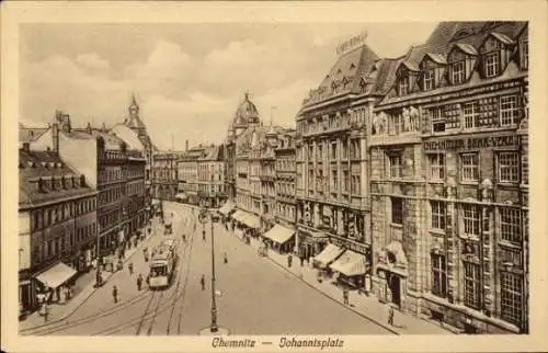 Ak Chemnitz in Sachsen, Johannisplatz, Straßenbahn, Chemnitzer Bank