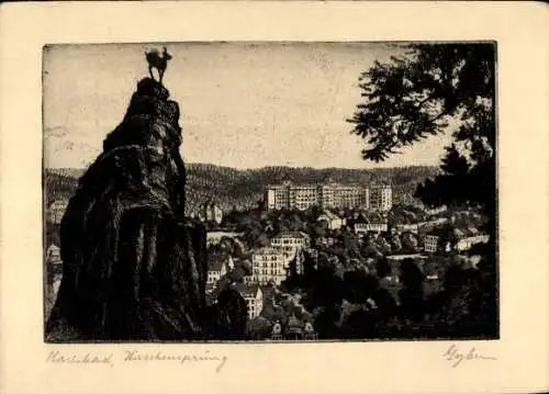 Künstler Ak Karlovy Vary Karlsbad Stadt, Hirschensprung