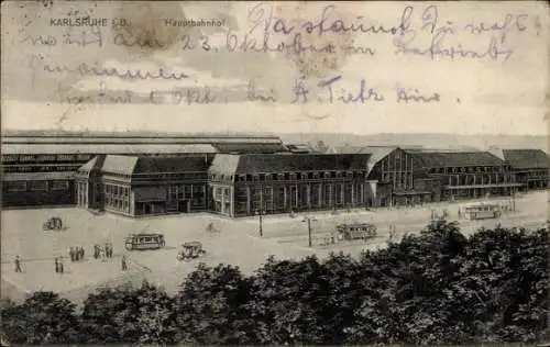 Ak Karlsruhe in Baden, Hauptbahnhof, Straßenbahn